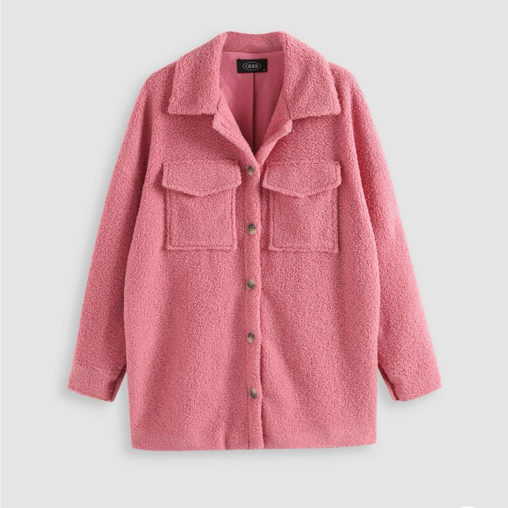 Cider Pink Teddy Jacket Oversized Sherpa Button Coat Preppy Cottage Gorpore XS